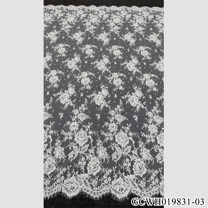 GCWH019831-03 3D Floral Beaded Embroidery Tulle Lace with Double Scalloped Borders for Bridal Gowns